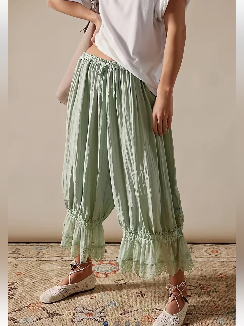 Sage Lace Trim Barrel Cropped Bloomers